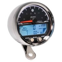 Acewell 4553CP LCD Digital Speedometer wih Polished Chrome Housing and Traditional Style Tacho - 12000rpm max