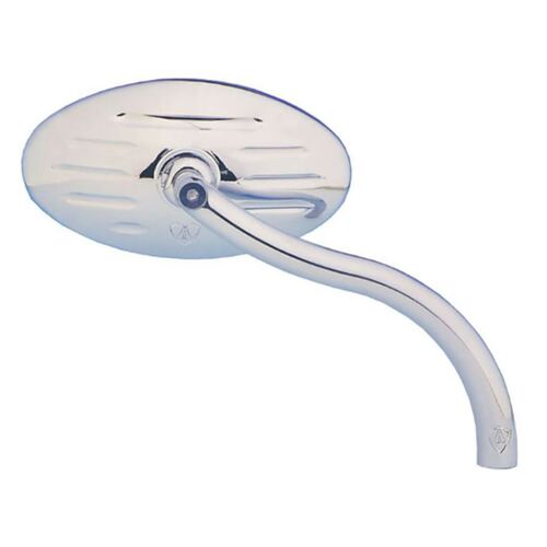 Grooved Cat-Eye Mirror with Soft-Bend Stem – Chrome. Fits Left & Right.