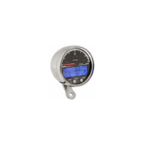Acewell 4353CP LCD Digital Speedometer wih Polished Chrome Housing and Traditional Style Tacho - 6000rpm max